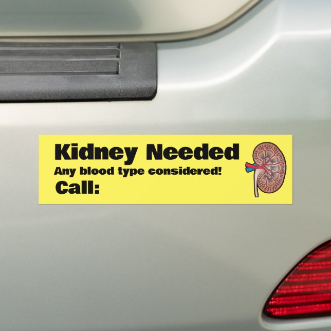 Kidney Needed Bumper Sticker (On Car)