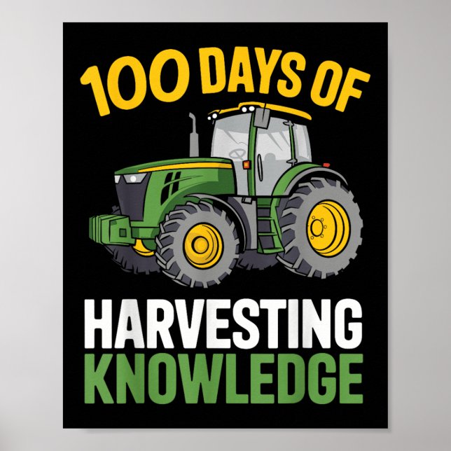 Kids 100 Days Of School Boy Tractor Farming 100th  Poster (Front)