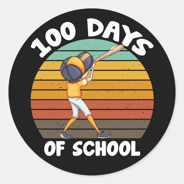 Kids 100 Days Of School Boys 100th Day Baseball Classic Round Sticker (Front)