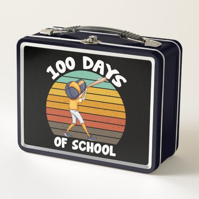 Kids 100 Days Of School Boys 100th Day Baseball Metal Lunch Box (Front)