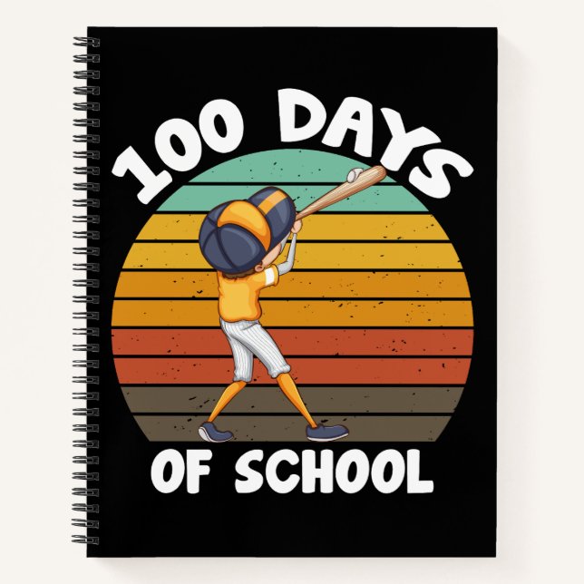 Kids 100 Days Of School Boys 100th Day Baseball Notebook (Front)