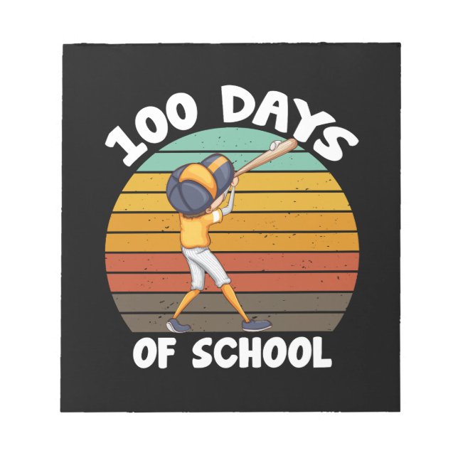 Kids 100 Days Of School Boys 100th Day Baseball Notepad (Front)