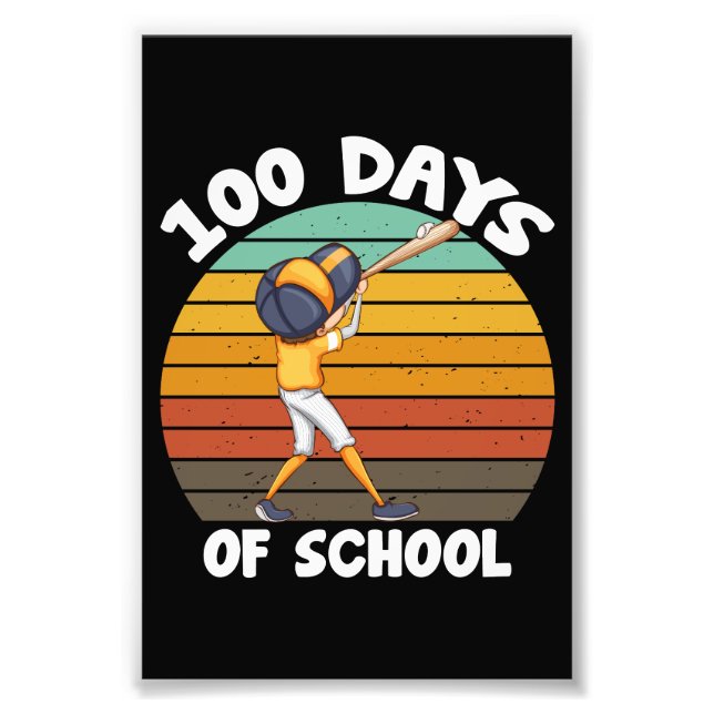 Kids 100 Days Of School Boys 100th Day Baseball Photo Print (Front)