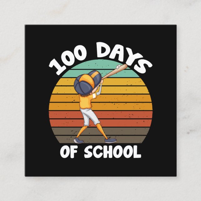 Kids 100 Days Of School Boys 100th Day Baseball Square Business Card (Front)