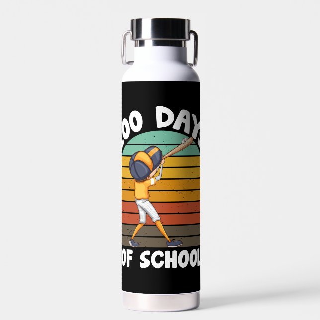 Kids 100 Days Of School Boys 100th Day Baseball Water Bottle (Front)