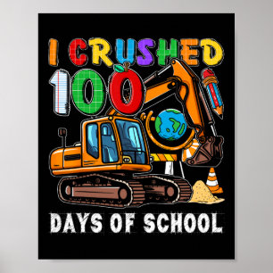 Kids 100 Days Of School Construction Vehicle Toddl Poster