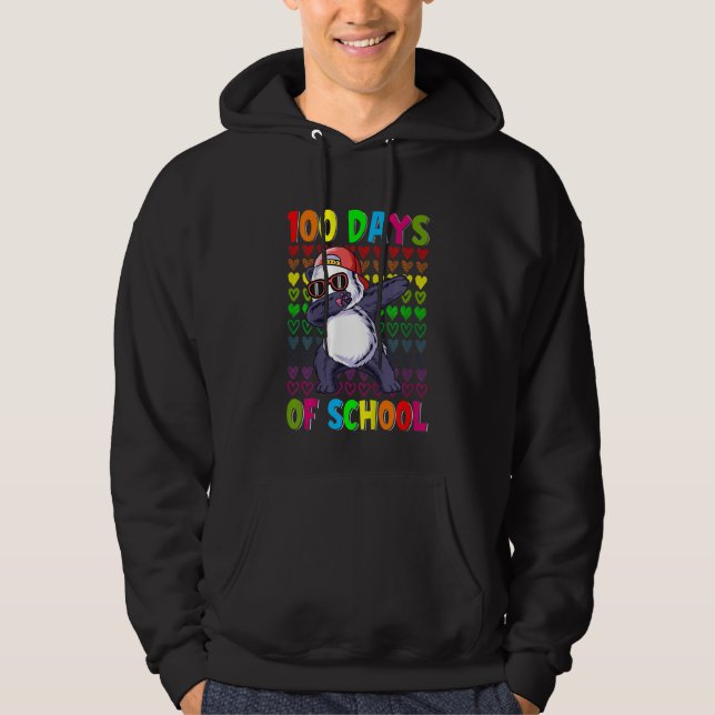Kids 100 Days Of School Hearts  Dabbing Panda 100t Hoodie (Front)