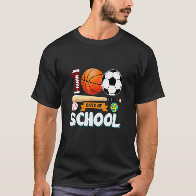 Kids 100 Days Of School Sports Happy 100Th Day Of  T-Shirt (Front)