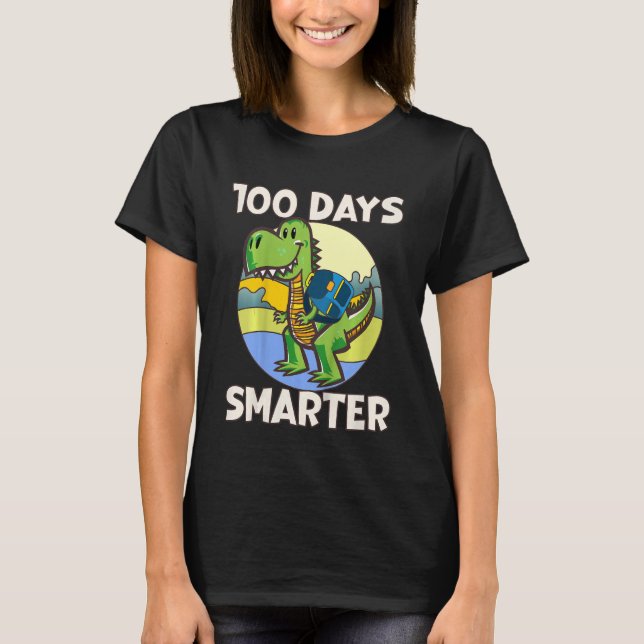 Kids 100 days smarter, Cute dino Happy 100th Day o T-Shirt (Front)
