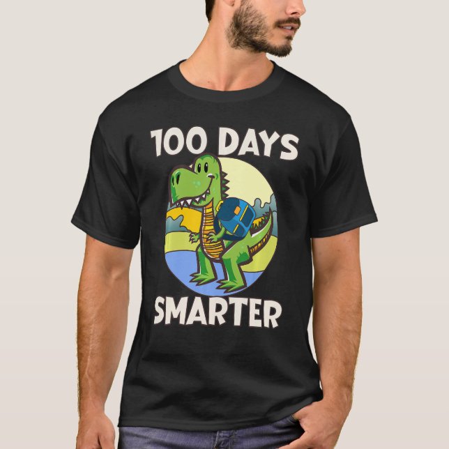 Kids 100 days smarter, Cute dino Happy 100th Day o T-Shirt (Front)