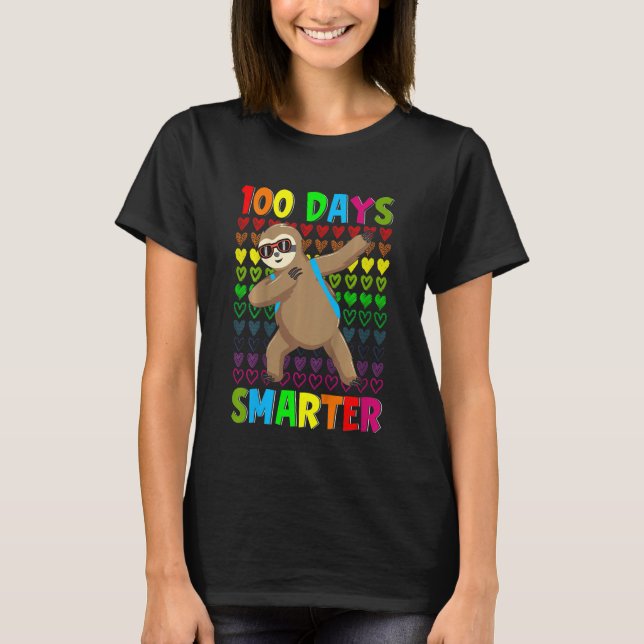 Kids 100 Days Smarter Hearts Dabbing Sloth 100th D T-Shirt (Front)