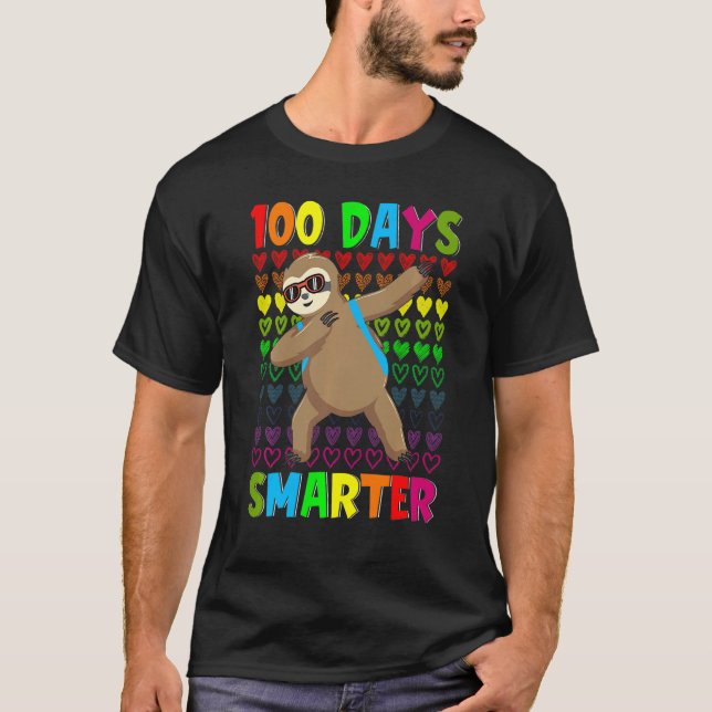 Kids 100 Days Smarter Hearts Dabbing Sloth 100th D T-Shirt (Front)