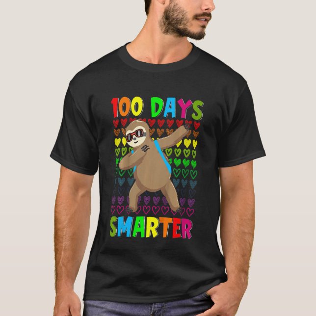 Kids 100 Days Smarter Hearts Dabbing Sloth 100th D T-Shirt (Front)