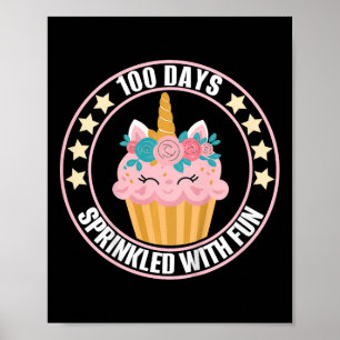 Kids 100 Days Sprinkled With Fun Cupcake Shirt Hap Poster