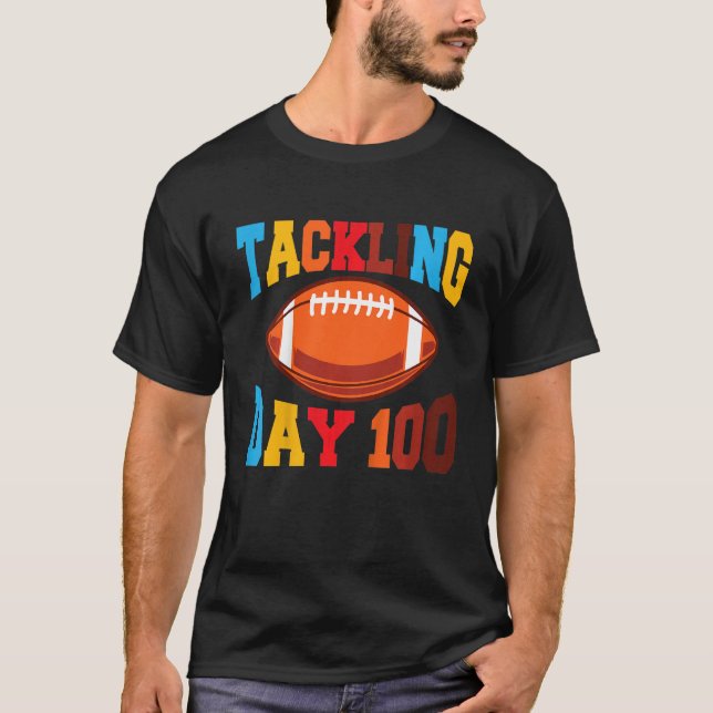 Kids 100th Day Of School Football Tackling Day 100 T-Shirt (Front)