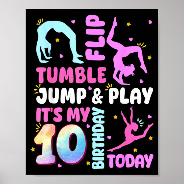 Kids 10 Year Old Bday Gymnast 10th Gymnastics Birt Poster (Front)