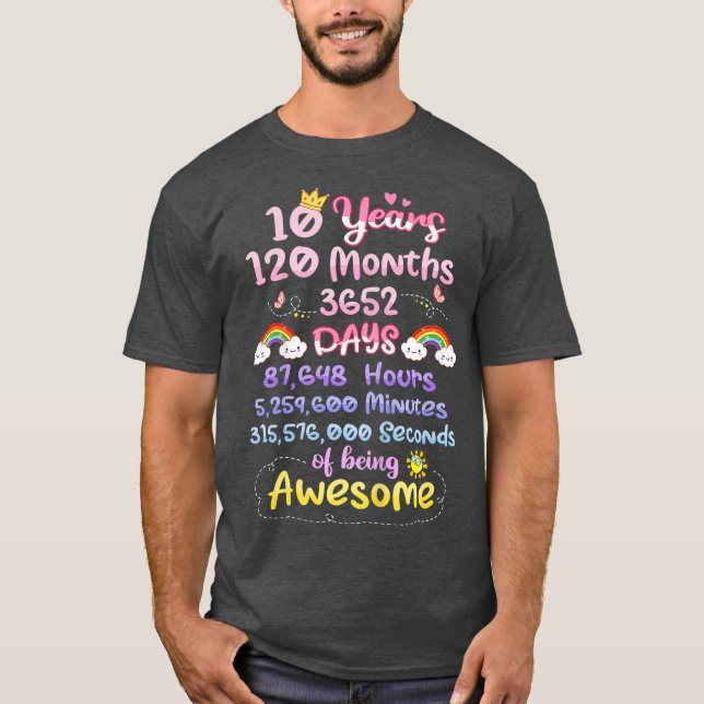 Kids 10 Years 120 Months Of Being Awesome Funny T-Shirt (Front)