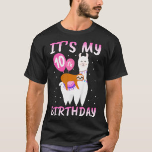 Kids 10 Years Old 10th Birthday Llama Sloth Gift T-Shirt