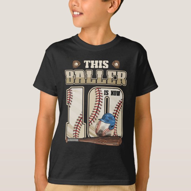 Kids 10th Birthday Baseball Boy Ten Year Old T-Shirt (Front)
