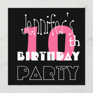 Kid's 10th Birthday Custom Name Modern Pink Invitation