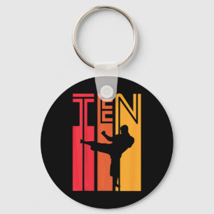 Kids 10th Birthday Gift Karate Retro Taekwondo Mar Key Ring