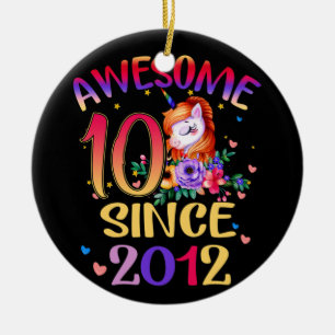 Kids 10th Birthday Party Cute Unicorn Girl 10 Year Ceramic Tree Decoration
