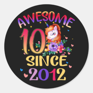 Kids 10th Birthday Party Cute Unicorn Girl 10 Year Classic Round Sticker