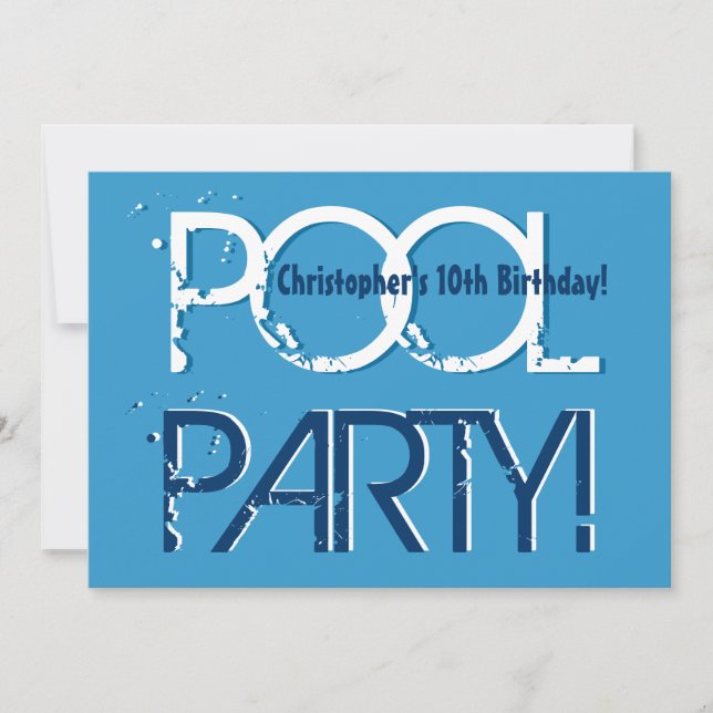 Kid's 10th Birthday Pool Party Blue White Template (Front)