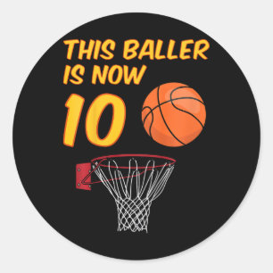 Kids 10th Birthday Sketll Hoop 10 Year Old Boy  Classic Round Sticker
