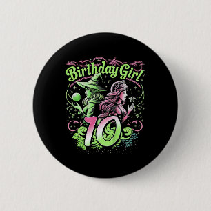 Kids 10th Birthday Witch Pink And Green 10 Year Ol 6 Cm Round Badge