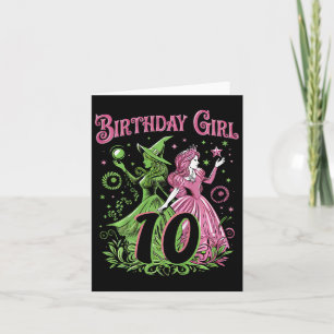 Kids 10th Birthday Witch Pink And Green 10 Year Ol Card