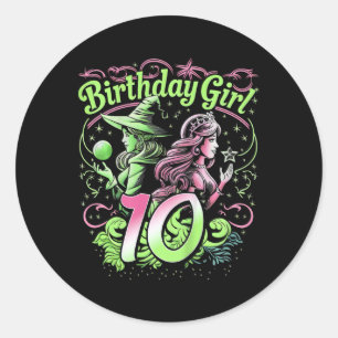 Kids 10th Birthday Witch Pink And Green 10 Year Ol Classic Round Sticker