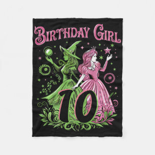 Kids 10th Birthday Witch Pink And Green 10 Year Ol Fleece Blanket