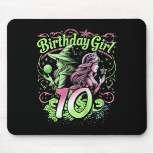 Kids 10th Birthday Witch Pink And Green 10 Year Ol Mouse Mat