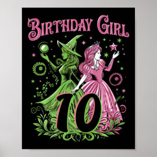 Kids 10th Birthday Witch Pink And Green 10 Year Ol Poster