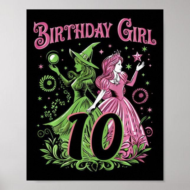 Kids 10th Birthday Witch Pink And Green 10 Year Ol Poster (Front)