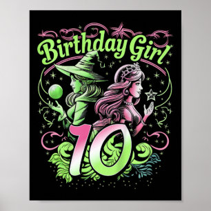 Kids 10th Birthday Witch Pink And Green 10 Year Ol Poster
