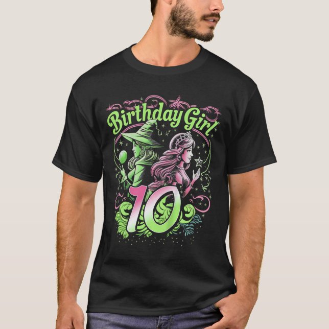 Kids 10th Birthday Witch Pink And Green 10 Year Ol T-Shirt (Front)