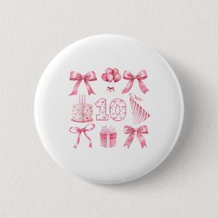 Kids 10th Coquette Birthday Party Ten Years Old Gi 6 Cm Round Badge