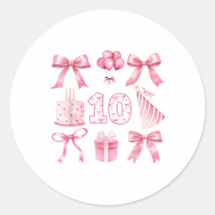 Kids 10th Coquette Birthday Party Ten Years Old Gi Classic Round Sticker