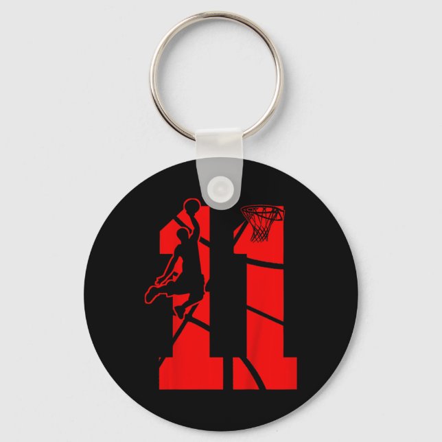 Kids 11 Year Old 11th Bysketbyll Birthday Partythe Key Ring (Front)