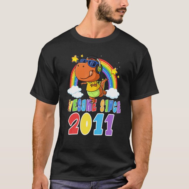 Kids 11 Year Old Awesome 2011 11th Birthday Rainbo T-Shirt (Front)