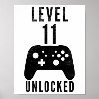 Kids 11 Year Old Birthday Gamer Level 11 Unlocked  Poster