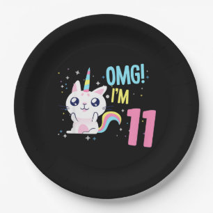 Kids 11 Year Old Girl Birthday Outfit Unicorn Cat Paper Plate