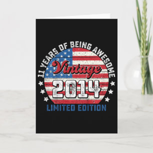 Kids 11th Birthday Boy American Flag Vintage 2014 Card