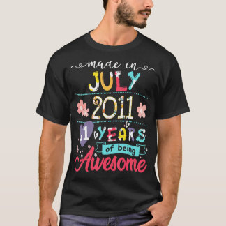 Kids 11th Birthday Floral   For Girls Born In July T-Shirt
