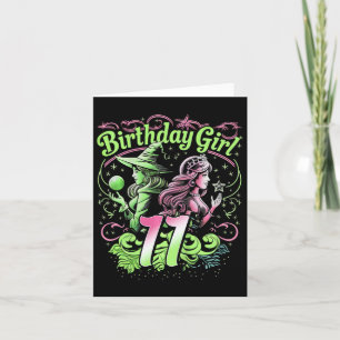 Kids 11th Birthday Witch Pink And Green 11 Year Ol Card
