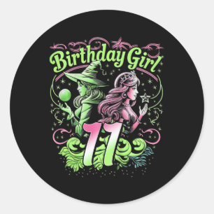 Kids 11th Birthday Witch Pink And Green 11 Year Ol Classic Round Sticker