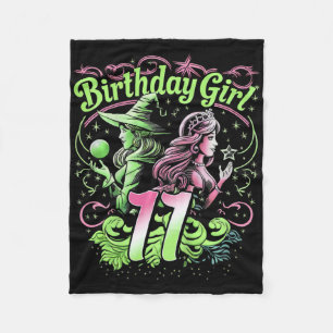 Kids 11th Birthday Witch Pink And Green 11 Year Ol Fleece Blanket