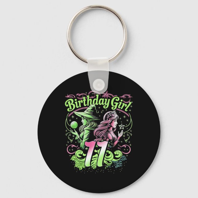 Kids 11th Birthday Witch Pink And Green 11 Year Ol Key Ring (Front)